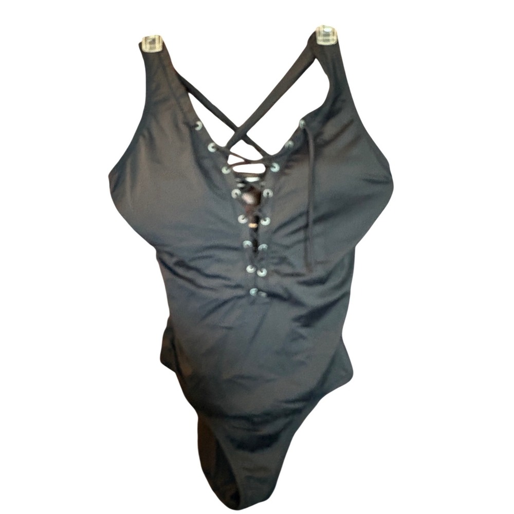 Ashley Graham x‎ Swimsuits For All Black Lace Up One Piece Swimsuit Size 18